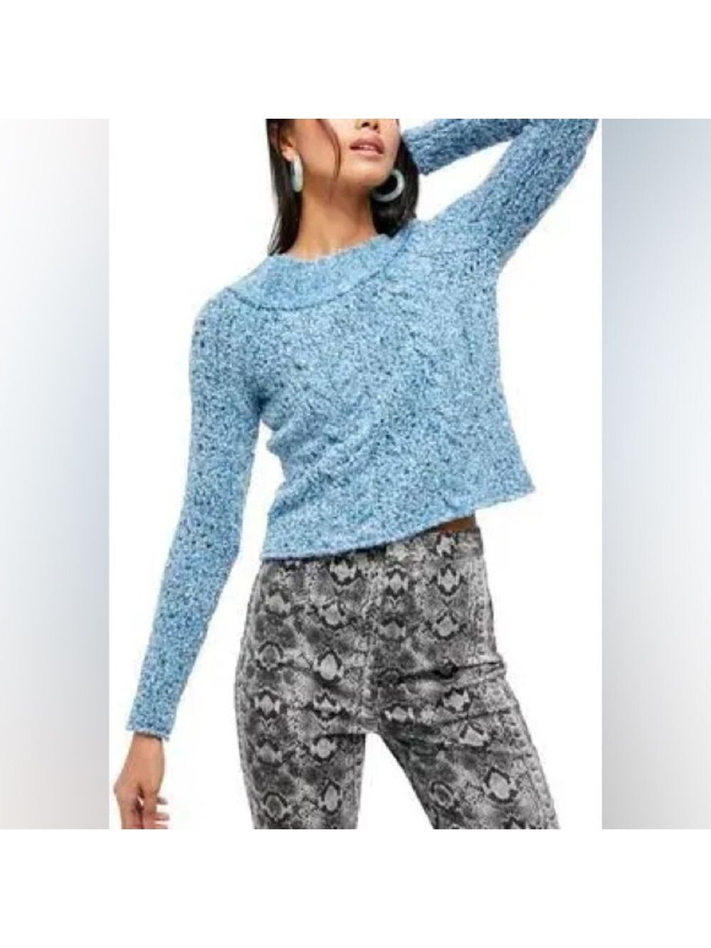Free People Avalon Blue Marine Chunky Knit Off the Shoulder Sweater